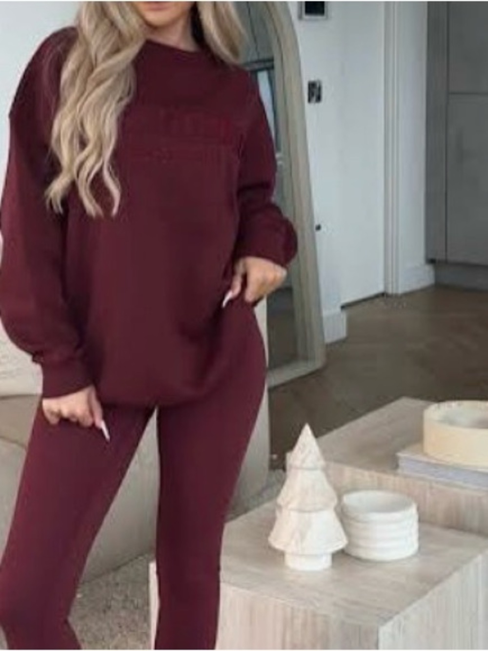 Roz & Ali size 3x burgundy lightweight sweater with matching crop leggings